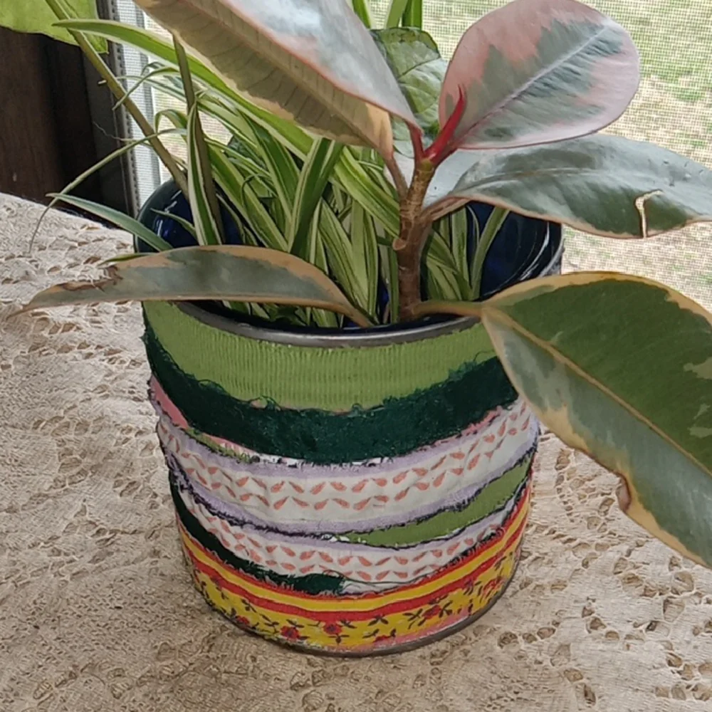 Colorful Boho Patchwork Planter with plants